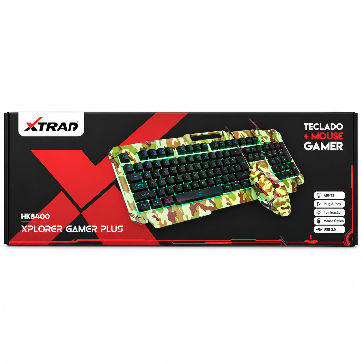 Kit Teclado E Mouse Com Fio Gamer Camuflado Com Led Hk8400